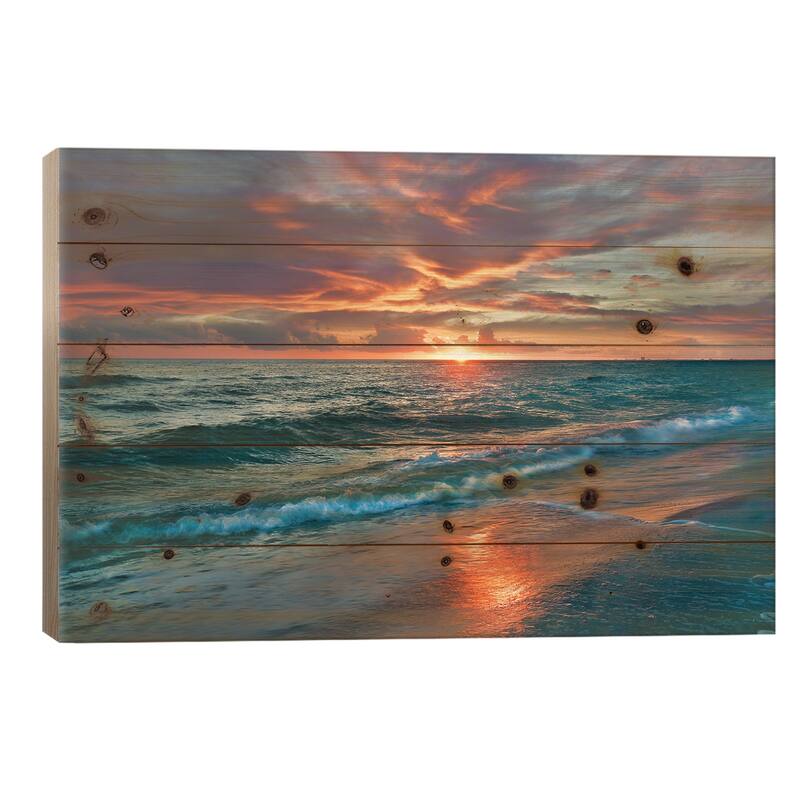 Sunset Over Ocean, Gulf Islands National Seashore, Florida Print On Wood by Tim Fitzharris - Multi-Color - 26x40x1.5