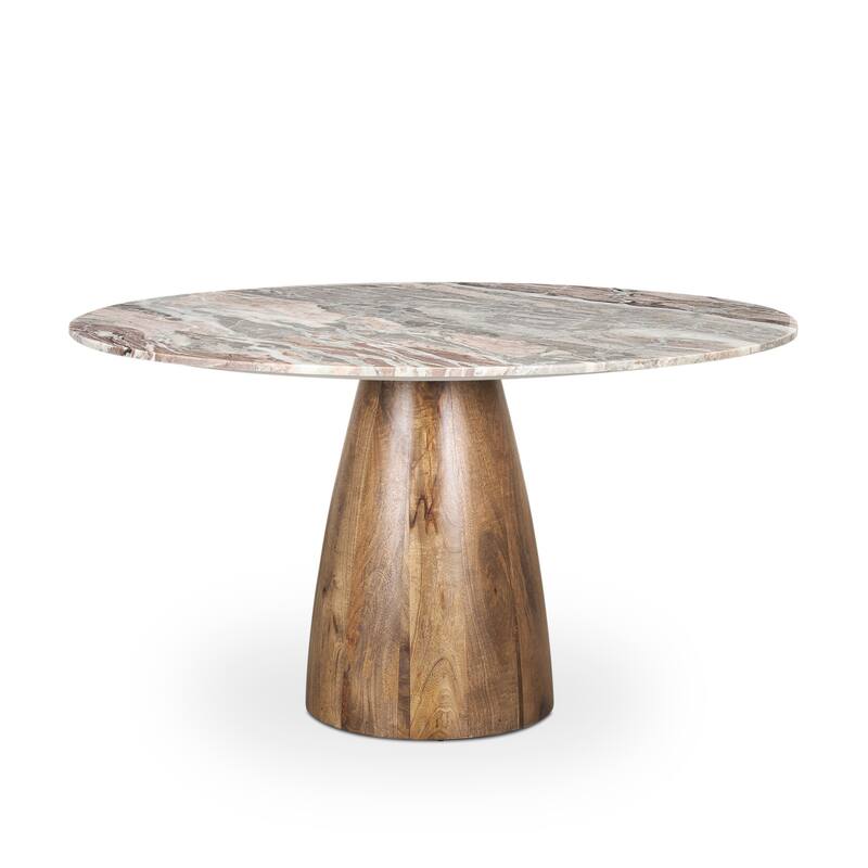 Allyson Round Medium Brown w/ Pink Marble Pedestal Dining Table - 54.0L x 54.0W x 30.0H - Pink