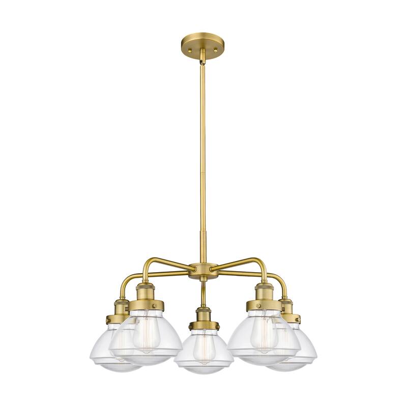 Innovations Lighting Olean - 5 Light 25" Stem Hung Chandelier - Clear/Brushed Brass
