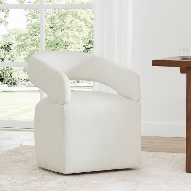 Spruce & Spring Parker Modern Mobile Dining Chair with Casters & Open Back - Single - Ivory