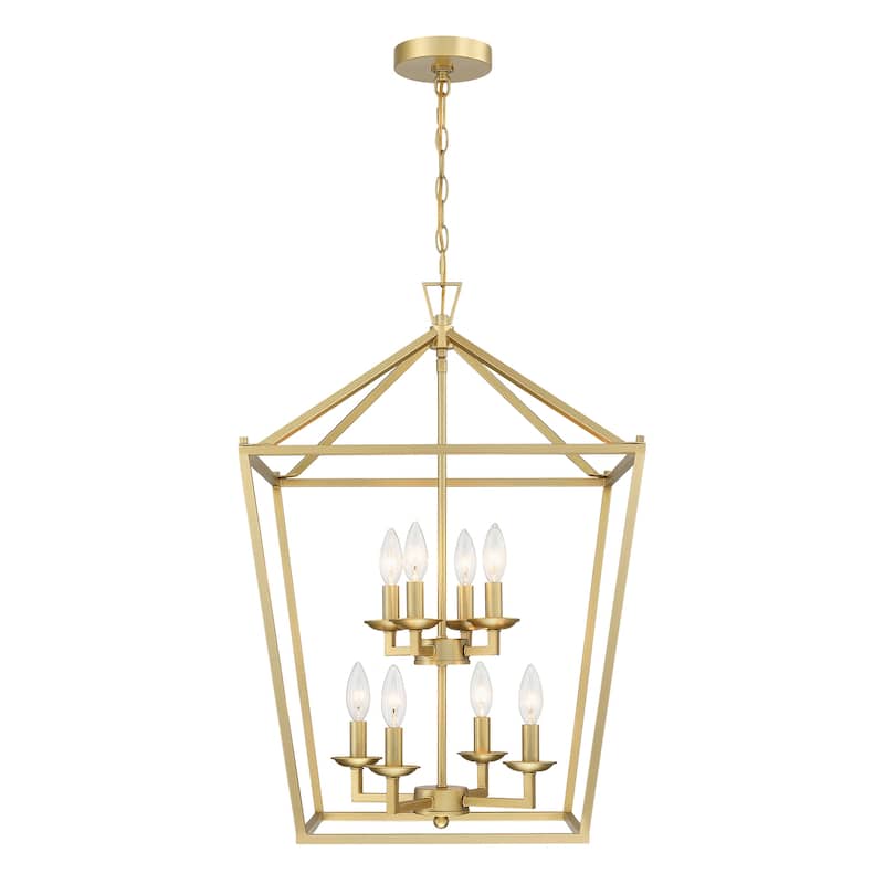 8-Light Geometric Cage Lantern Pendant Light - Brushed Gold