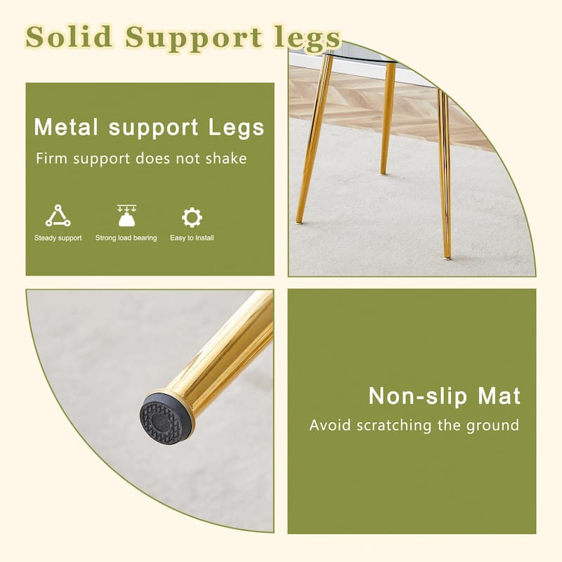 Roomfitters Round Glass Dining Table with Gilded Metal Legs for Elegant Dining Living Room or Small Spaces, Transparent