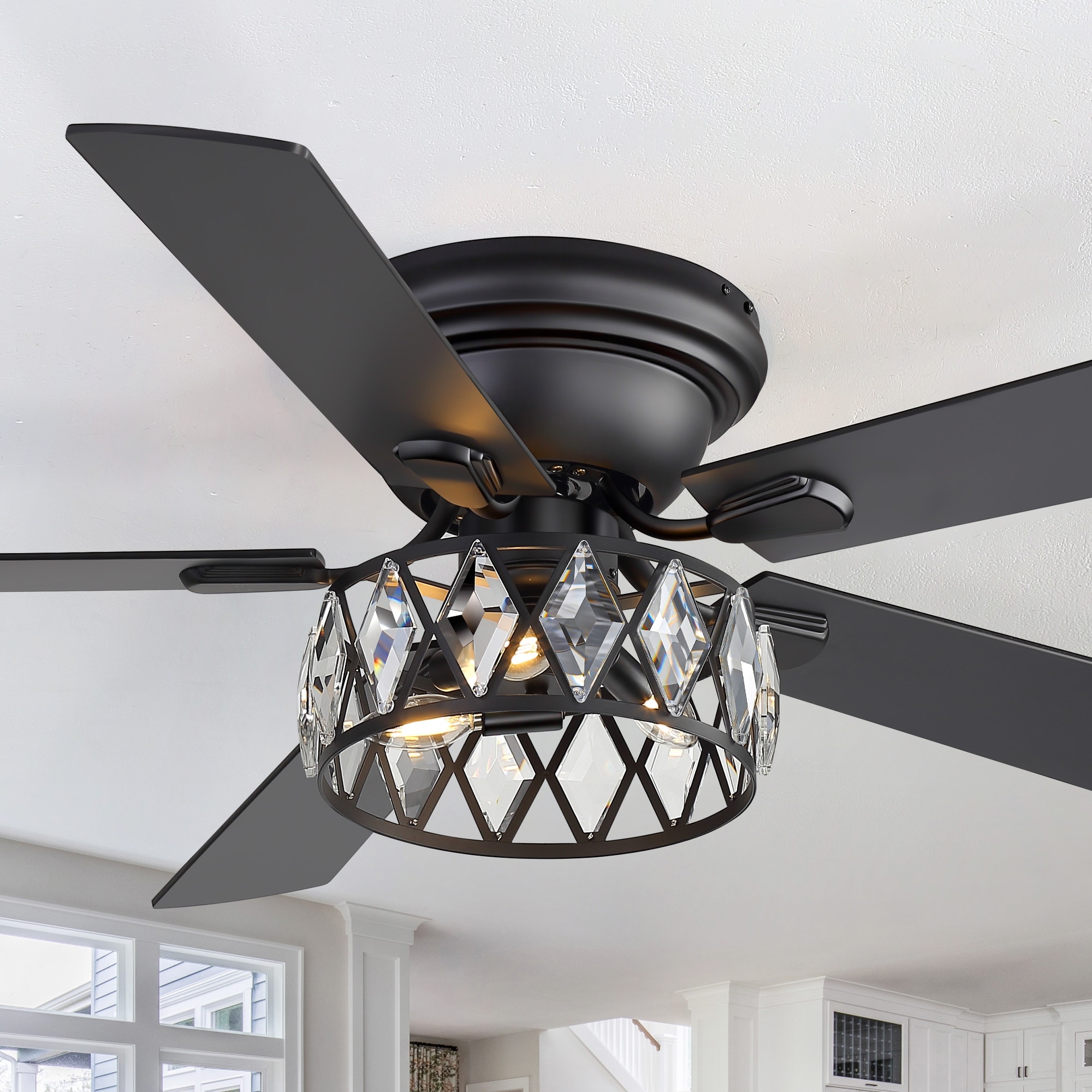 52" 5-Blade Flush Mount Ceiling Fan with Light and Remote Control
