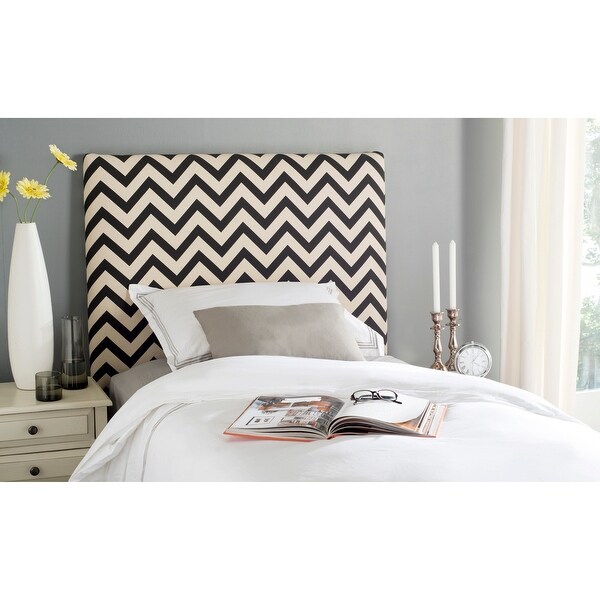 SAFAVIEH Ziggy Black/Off-White Upholstered Chevron Headboard