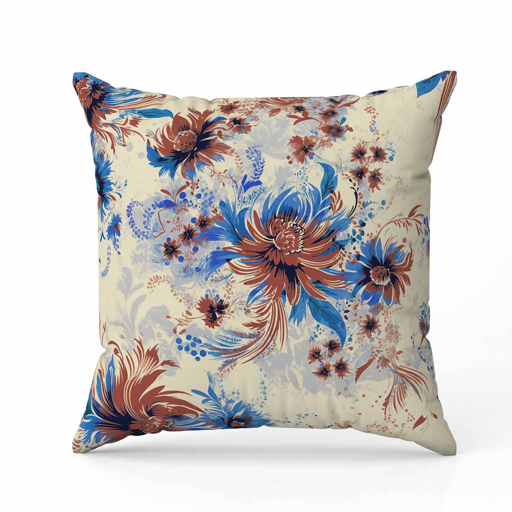 Delightful Wildflowers Faux Suede Reversible Throw Pillow Ivory and Blue