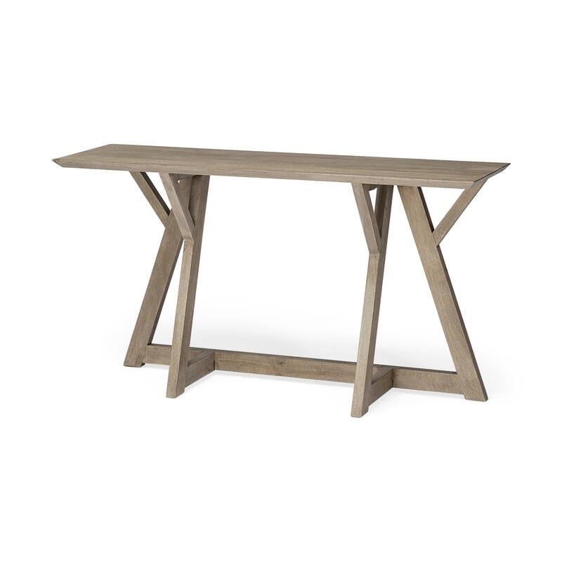 HomeRoots 16" Brown Solid Wood Trestle Console Table - 16.00 in. x 29.50 in. x 54.00 in.