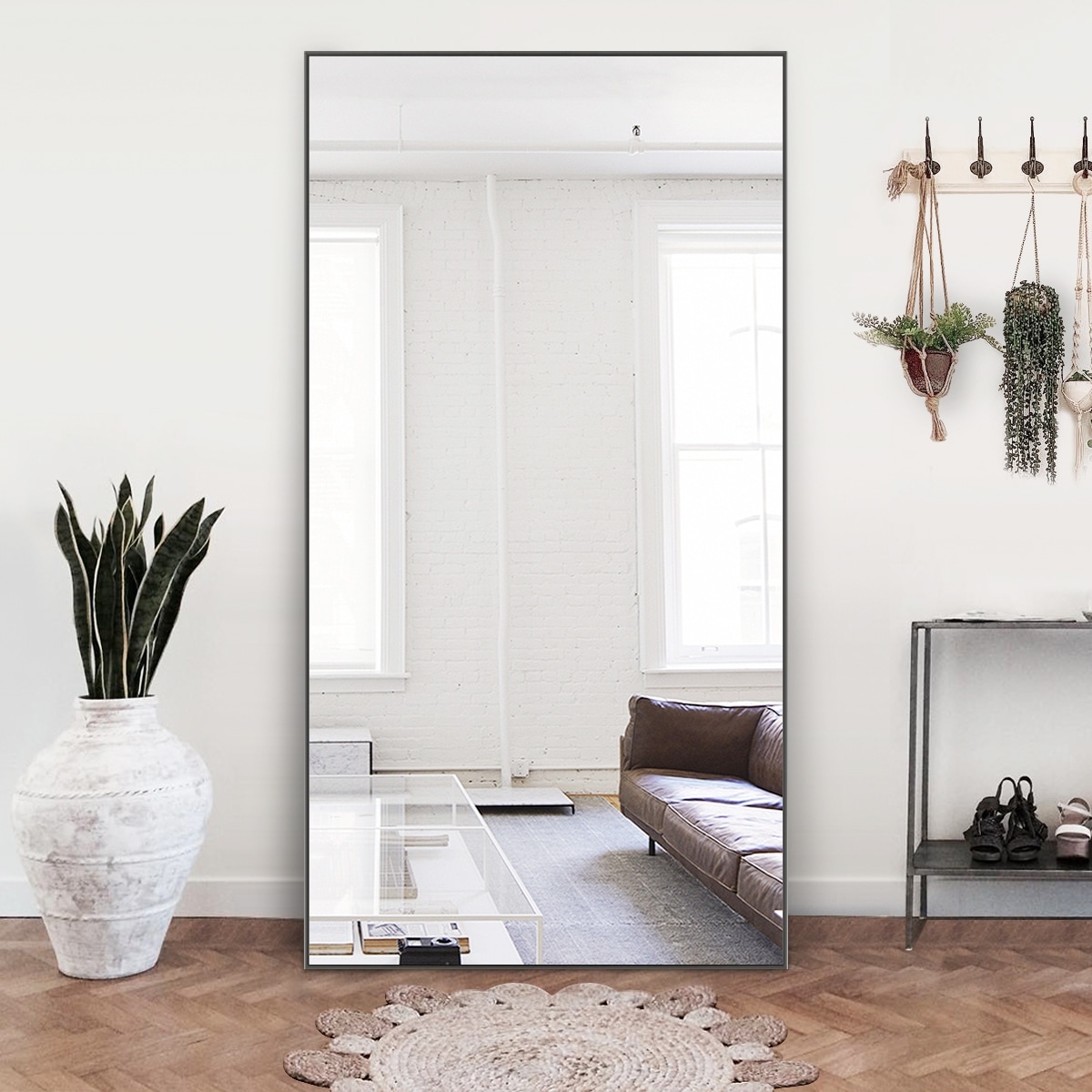 Modern Large Thin Framed Rectangular Full-Length Floor Wall Mirror
