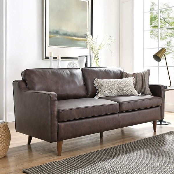 Mid century modern discount brown leather sofa