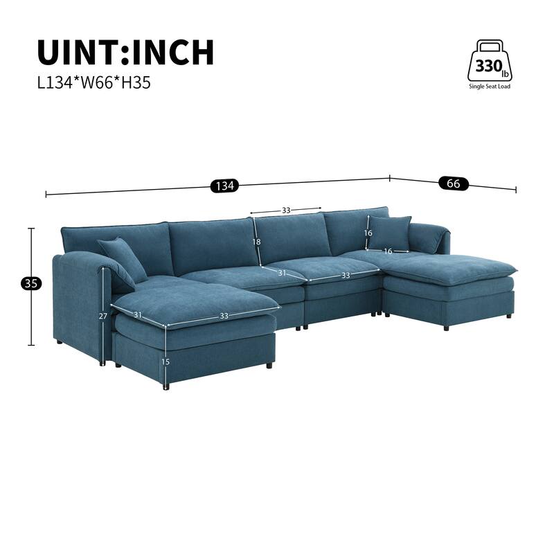 U-Shaped Modern Chenille Modular Sectional Sofa with Double Cushions, Offered in 3 Colors