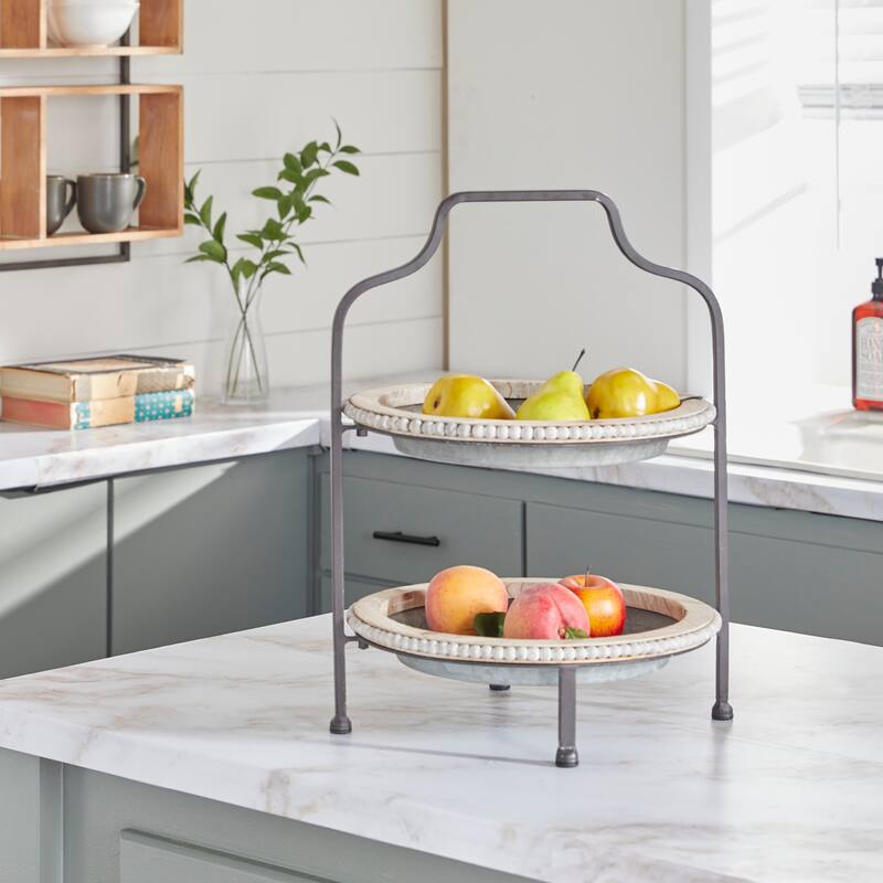 Gray Metal Beaded 2 Level Tiered Server - 16 x 15 x 20