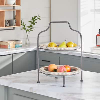 Gray Metal Beaded 2 Level Tiered Server - 16 x 15 x 20
