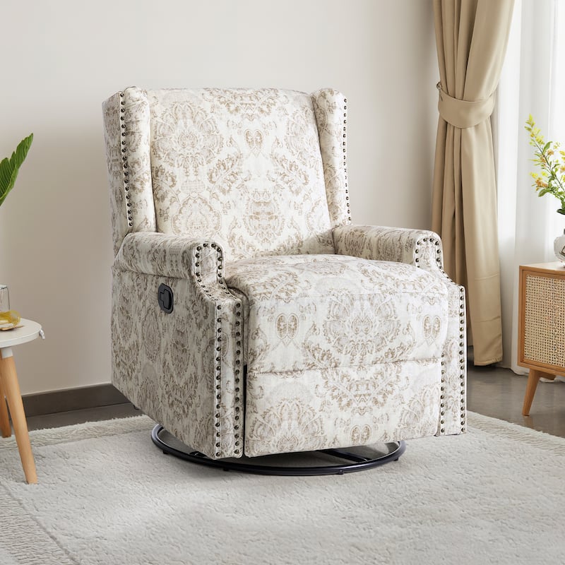 UIXE Roderich Farmhouse Floral Print Swivel Rocker Push Back Recliner