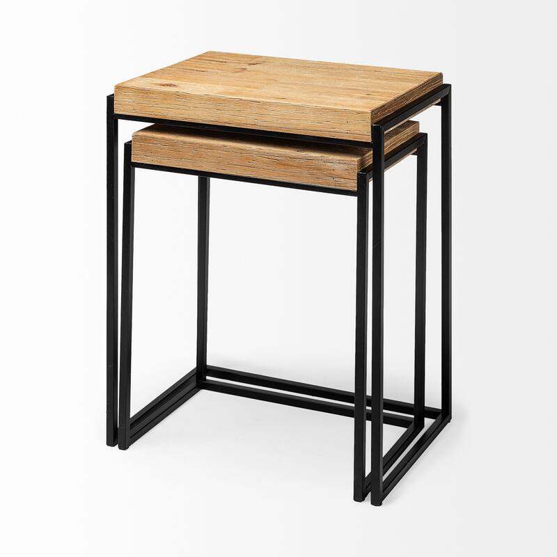 Karissa Brown Wood/ Black Metal Nesting Tables (Set of 2) - 19.3L x 13.0W x 24.8H