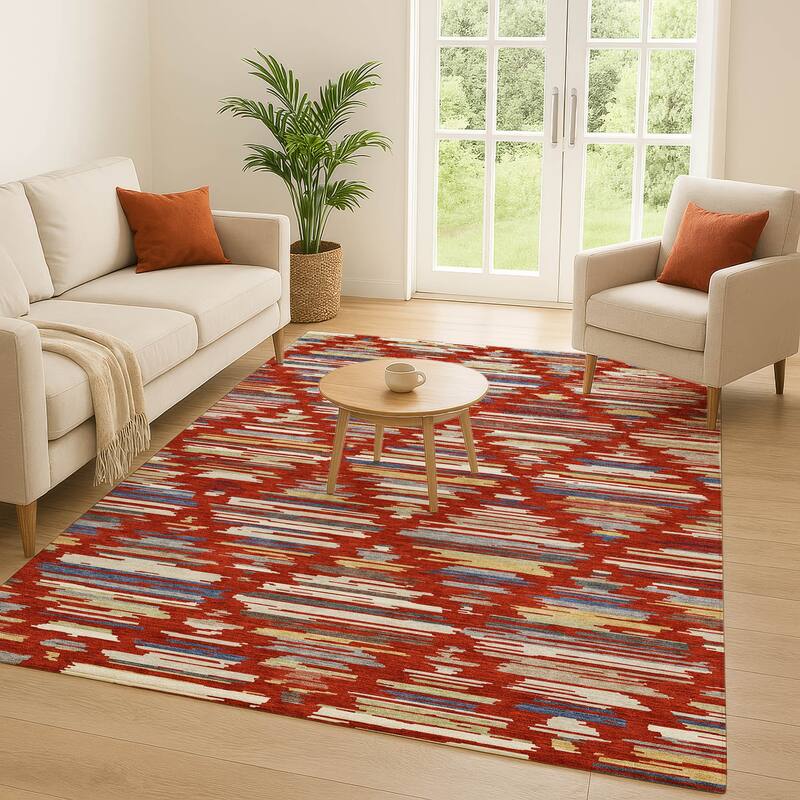 Machine Washable Indoor/ Outdoor Modern Trellis Chantille Rug