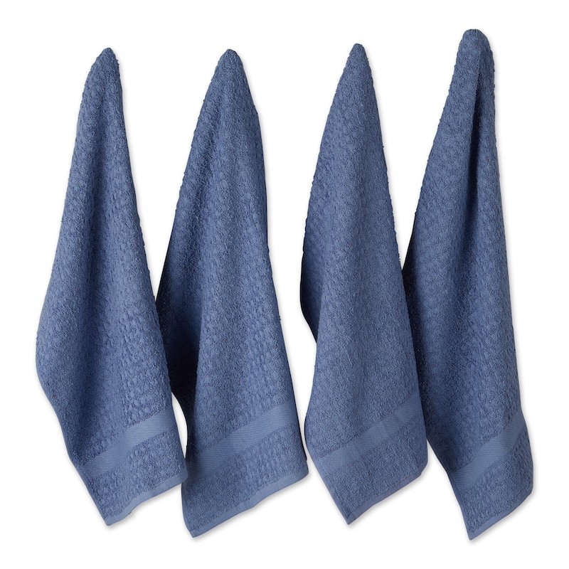 Solid Waffle Terry Dishtowel Set of 4 - Stonewash Blue