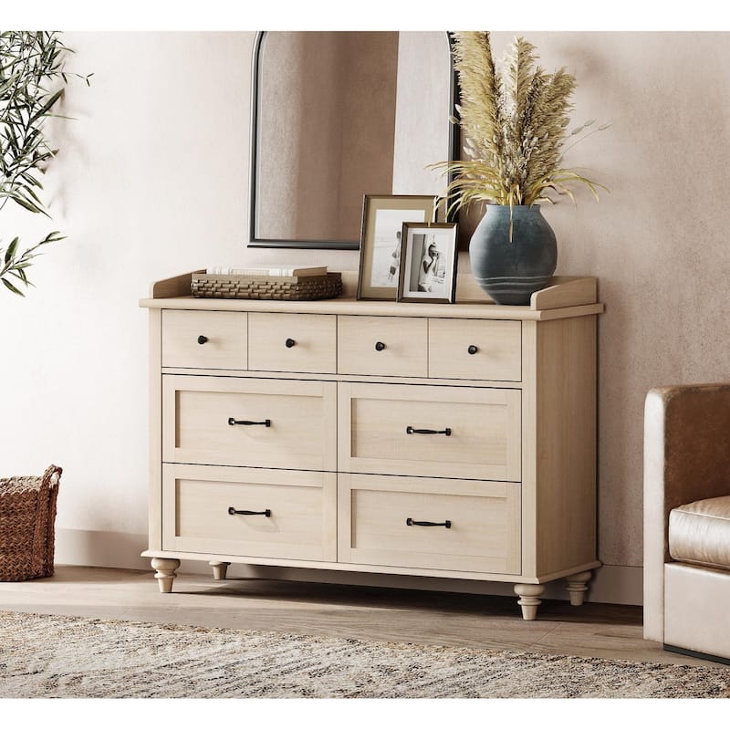 Mid Century Dresser with 5/6 Drawers, Wooden Kids Dresser for Bedroom - Beige - 6-drawer