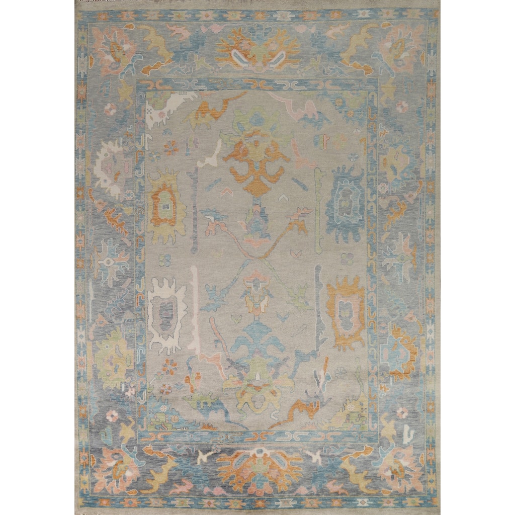 Transitional Oushak Area Rug Handmade Bedroom Wool Carpet - 9'1"x 12'0"
