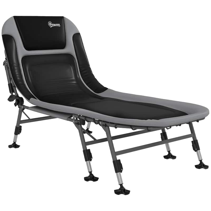 Camping Cot for Adults,Folding Bed with Soft Padded Cushions & Headrest,180° Adjustable Reclining Lounger - Grey