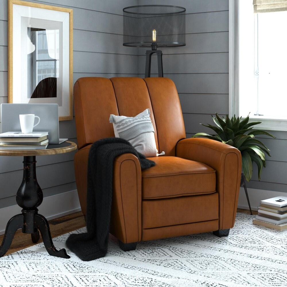 Mocha faux leather push back recliner sale