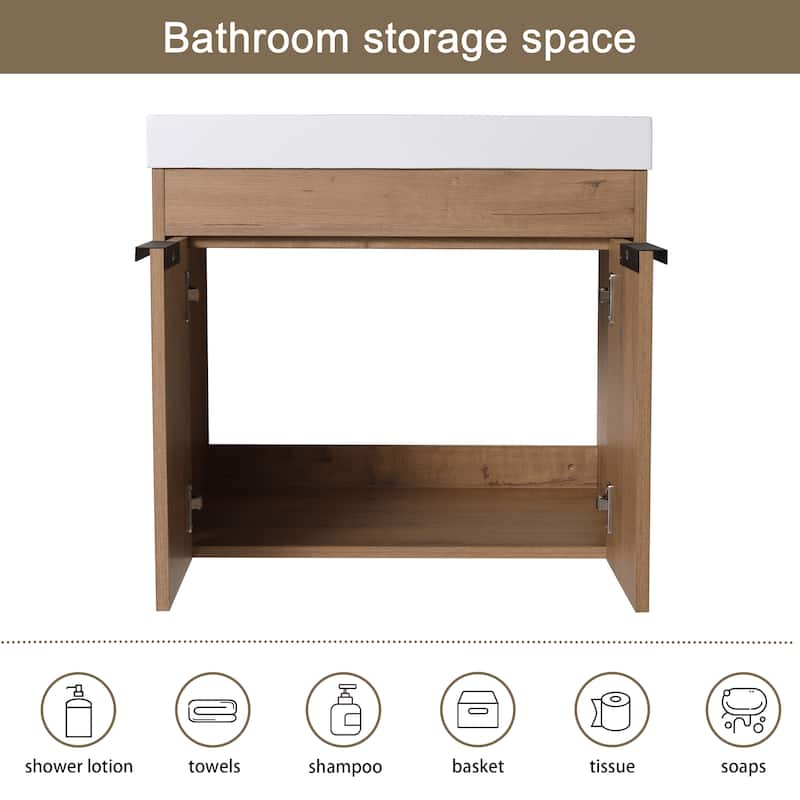 Malwee 24" Floating Bathroom Vanity, Modern Wall Mounted Bathroom Vanity with Resin Top and Soft Close Door
