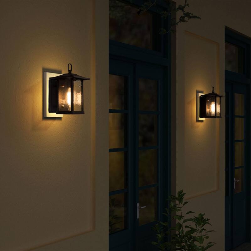 Farmhouse 1-Light Black Outdoor Wall Lantern Glass Patio Wall Sconce - L7"X W12" X H12"