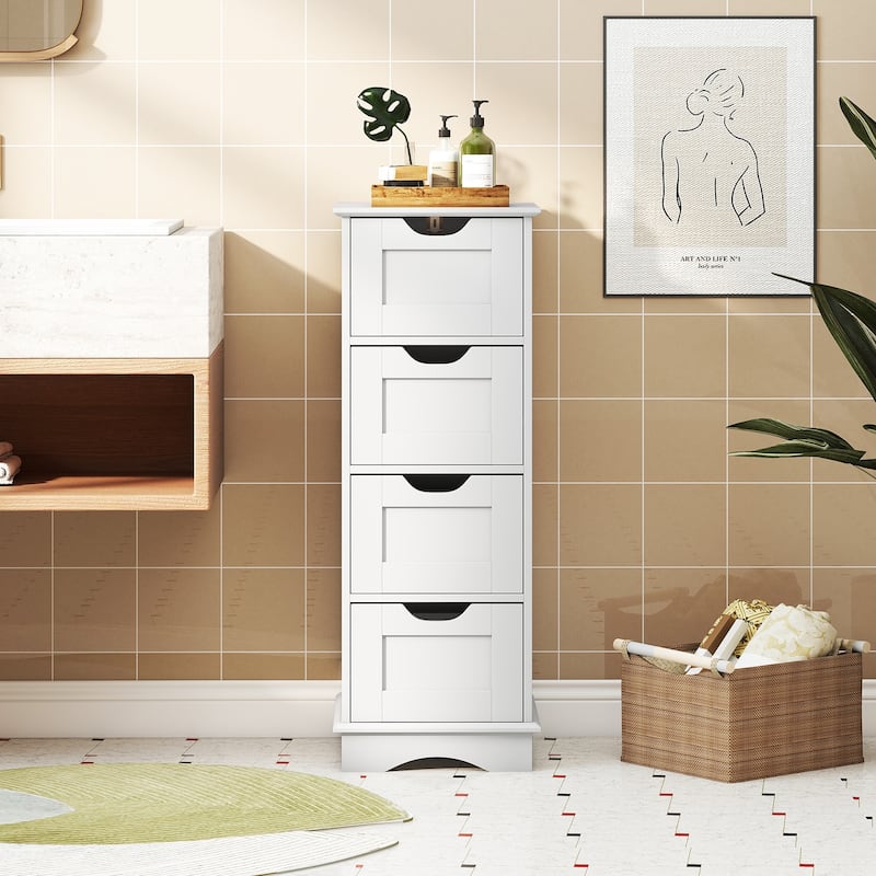4-Drawer MDF Floor Storage Cabinet with 4 Drawers and Cutout Handles for Bathroom Bedroom Laundry Room - 12" x 12" x 32"