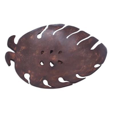 Novica Handmade Little Monstera Coconut Shell Soap Dish - Brown