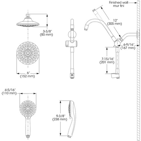 dimension image slide 0 of 2, Belanger Retrofit Showerhead and Hand Shower System