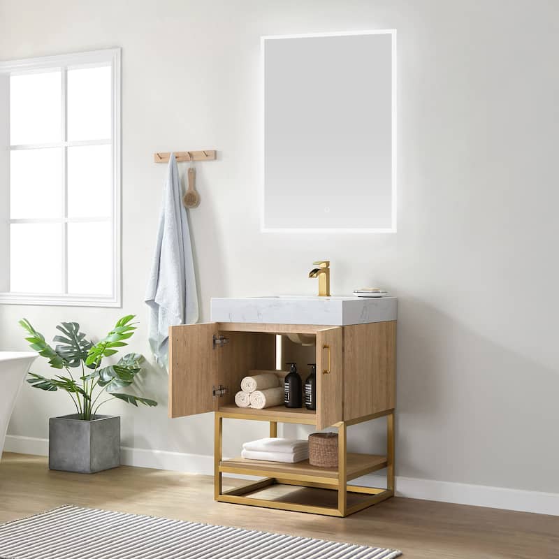 Alistair Single Bath Vanity with White Grain Stone Top without Mirror