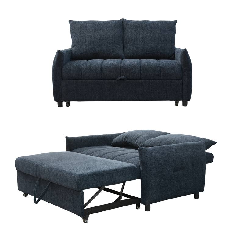 Pull Out Loveseat Sofa Convertible Sleeper LoveSeat Bed, Corduroy Recliner Sofa w2 Pillows & USB Ports 2-seat Armchair聽
