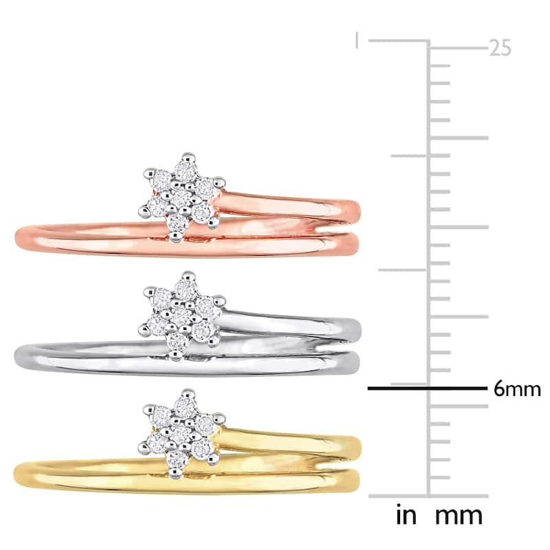 Miadora 1/5ct TW Diamond Floral Promise Rings 3-Piece Set Yellow Rose White Sterling Silver