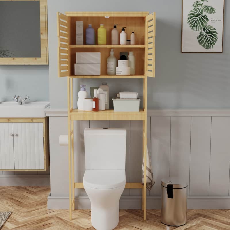 Bathroom Over The Toilet Storage Cabinet Organizer With Doors Shelves - 25" x 10" x 69"