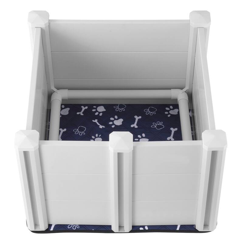 White PVC Plastic Dog Whelping Box with Rails Pee Pad Ideal for Indoor Dogs and Puppies