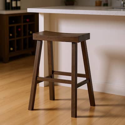 HomeRoots 31" Brown Solid Wood Backless Bar Height Bar Chair