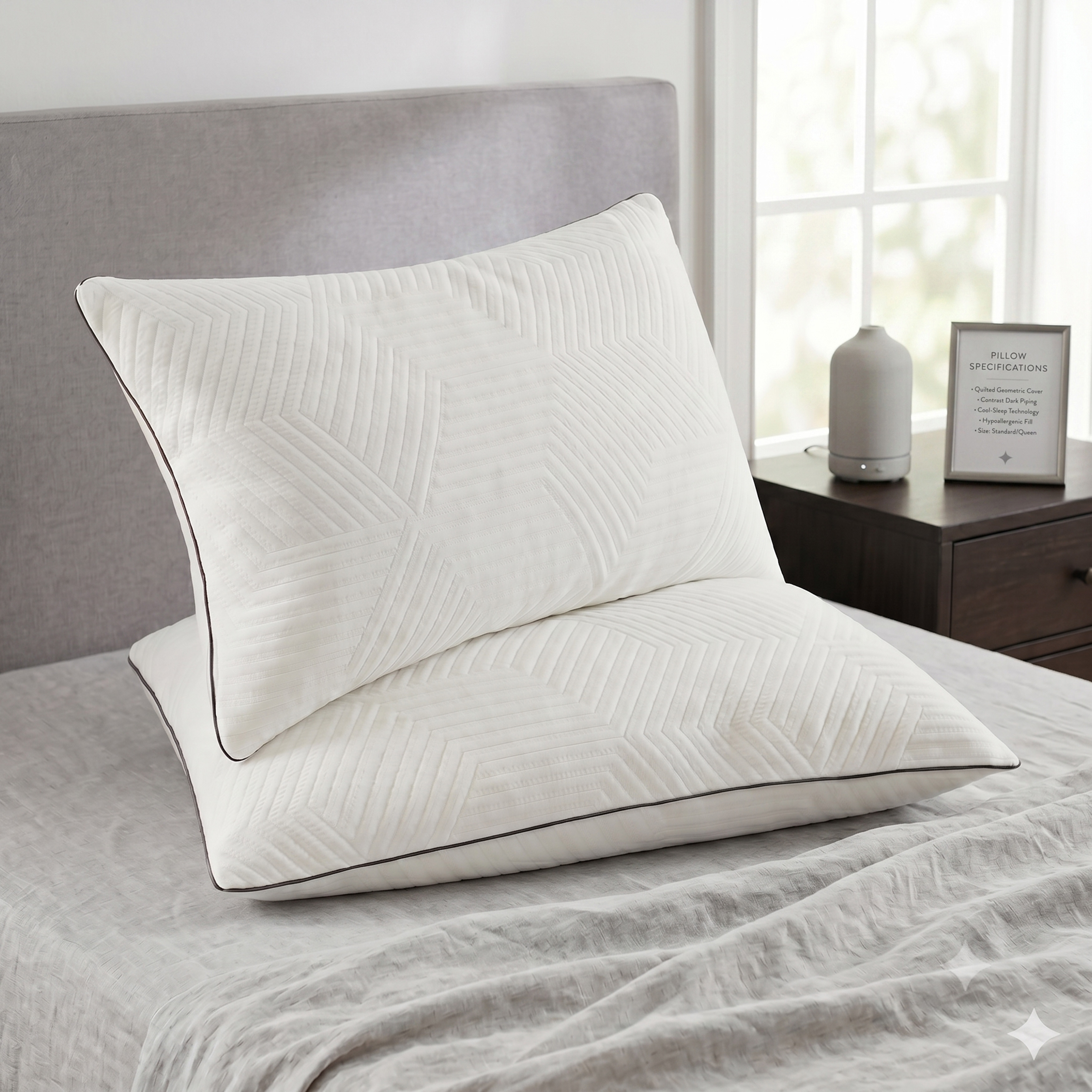 Ellavon Shredded Memory Foam Pillow with Stylish Piping (2-Piece Set)