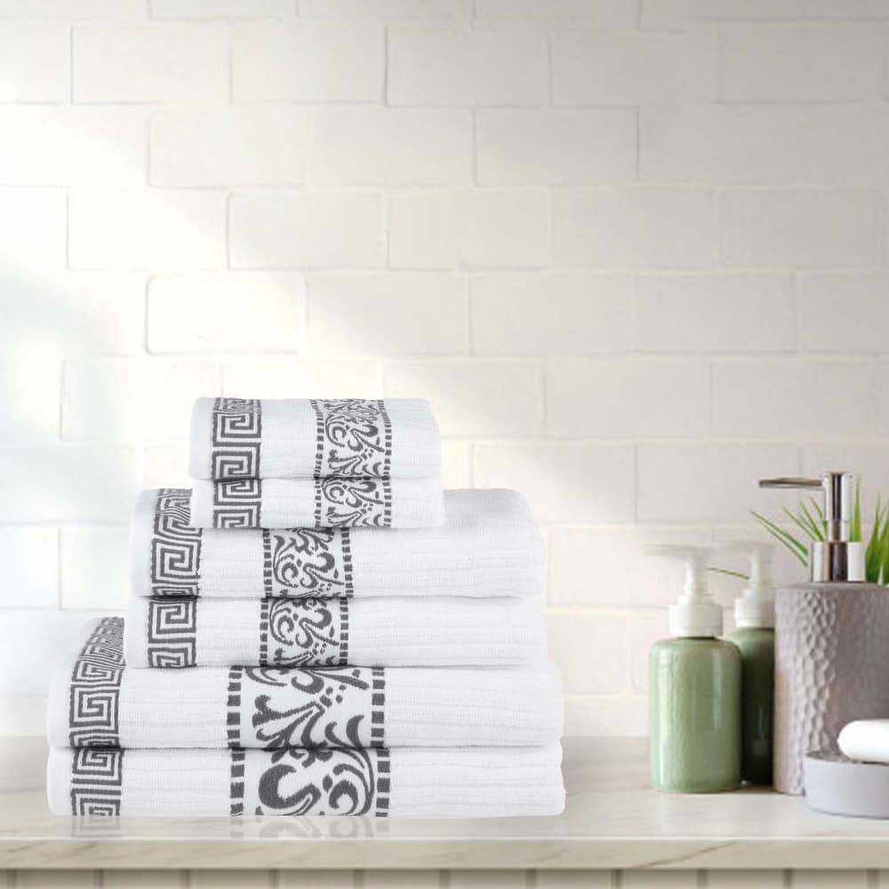 Superior Athens Cotton Floral Border Greek Key 6-Piece Towel Set