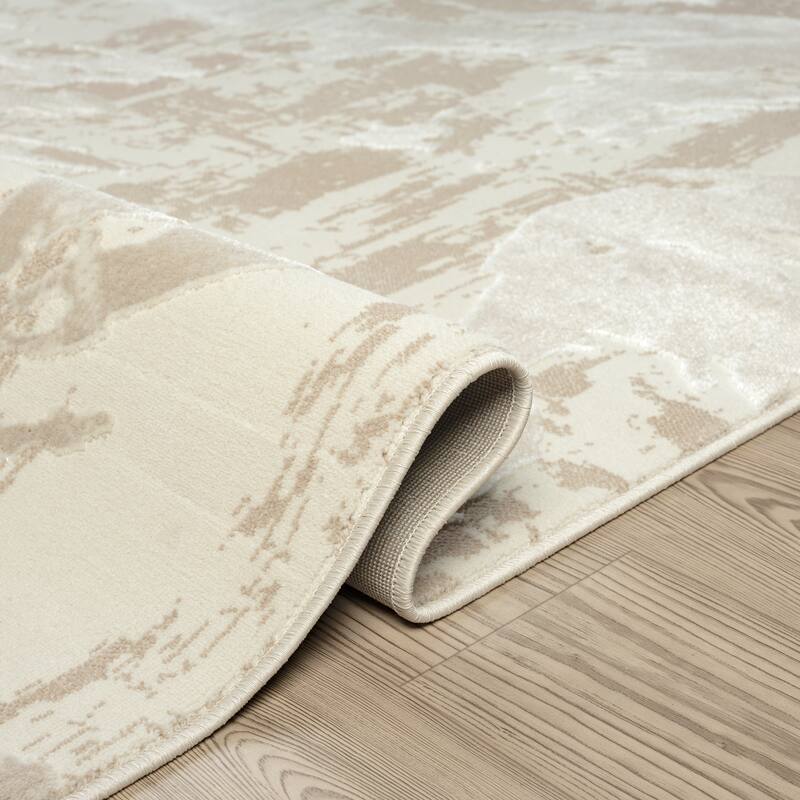 Abani Rugs TER110A Cream Beige Abstract Wavy Area Rug