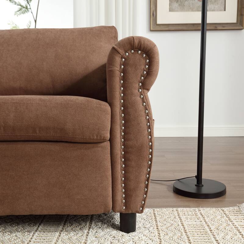63" Polyester 3-Seater Sleeper Sofa with Pull-Out Mattress and Retro Rivet Armrests