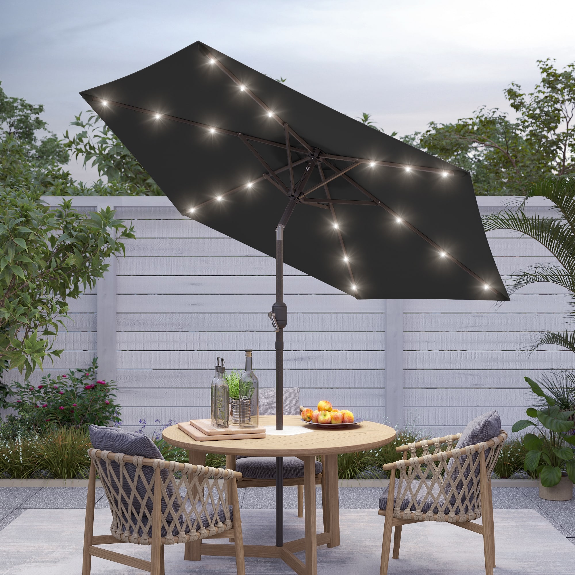 black umbrella for patio table Outsunny 9' Outdoor with UPF 30+, Easy Tilt & Vented Canopy This patio umbrella features solar MF Studio Round Patio Dining