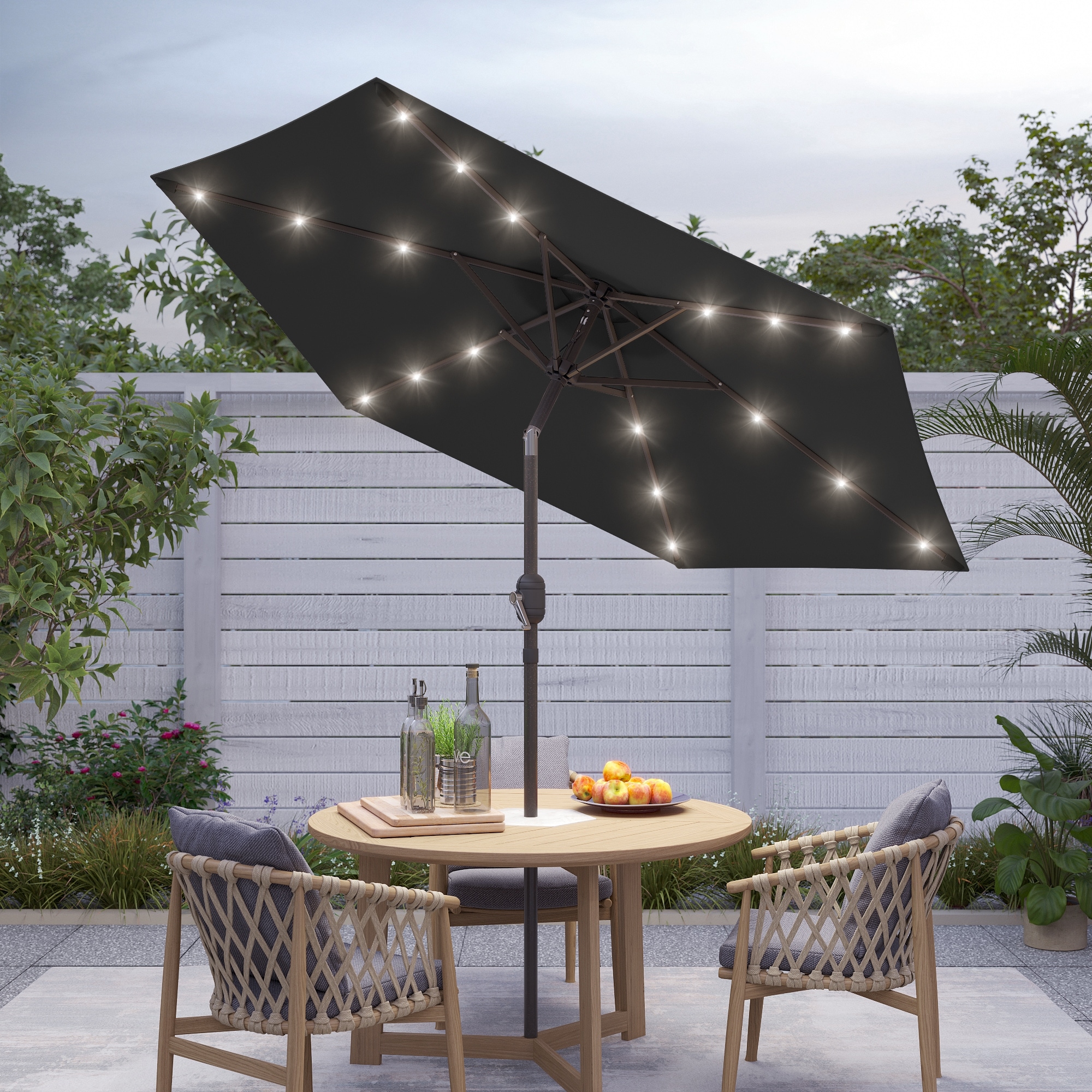 7 foot solar patio umbrella Outsunny 9' x 7' Umbrella, LED Lighted Cream White UV Protection Bonosuki 7.5Ft LED Patio Market