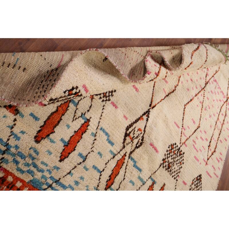 Tribal Plush Moroccan Area Rug Hand-Knotted Wool Carpet - 6'5" x 9'10"