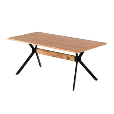 Wooden Dining Table with Angled Flared Legs, Brown and Black