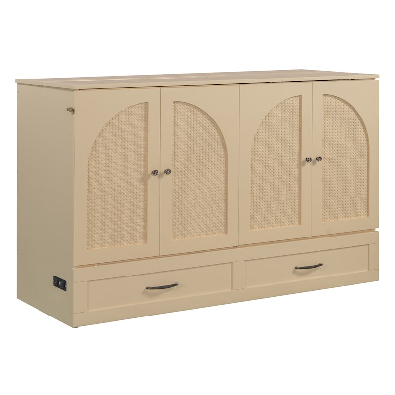 Queen Size Foldable Murphy Bed with Storage Drawers & USB Charging,Space Saving Wall Bed