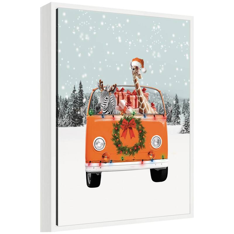 Kate and Laurel Sylvie Framed Canvas Holiday Van by Iulia Emelianteva Julyartprints - White
