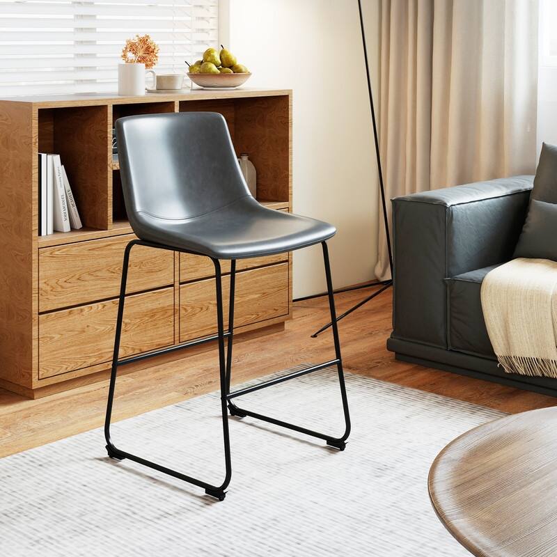 Modern PU Leather Stools with Footrest Set of 2