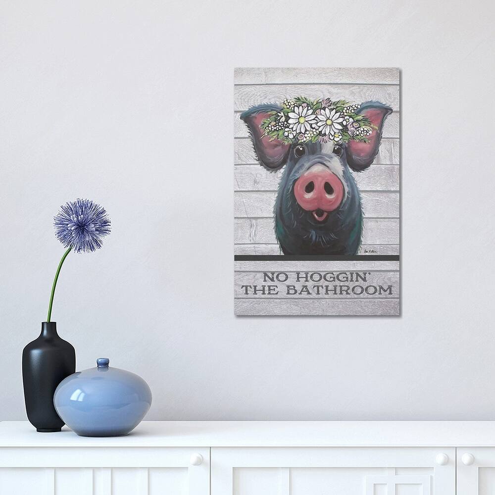 iCanvas "Pig Bathroom Art, Hogging The Bathroom" by Hippie Hound Studios Canvas Print