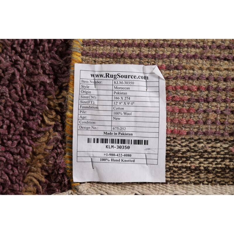 Purple Plush Moroccan Oriental Area Rug Handmade Wool Carpet - 9'0" x 12'8"