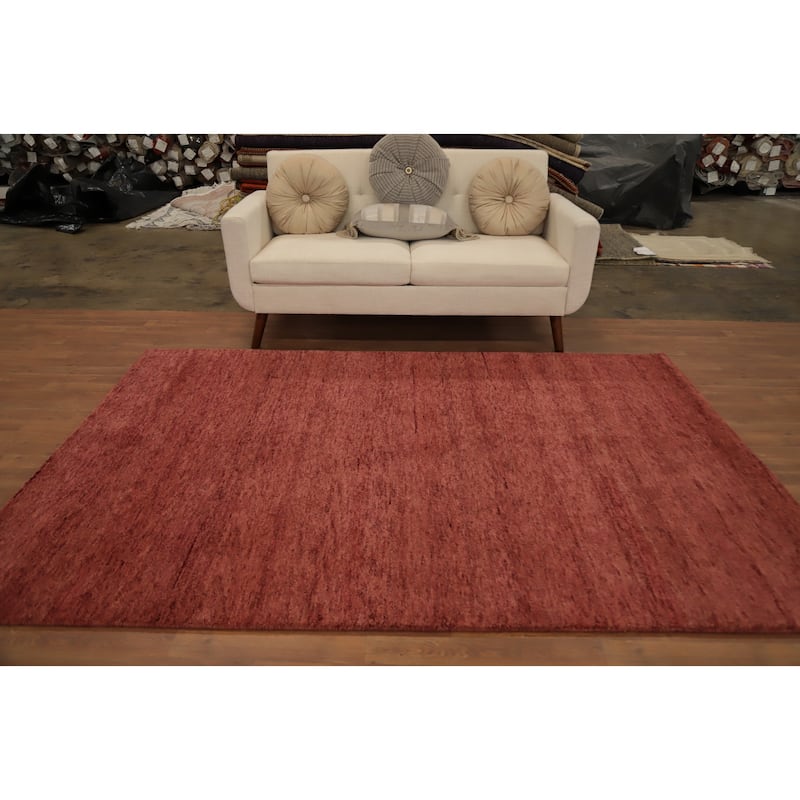 Hand Knotted Oriental 100% Wool Carpet Modern Solid Oranges & Rust Gabbeh Area Rug - 7' 11'' X 5' 6''