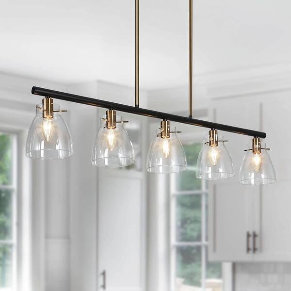 slide 2 of 11, Carrall Modern Contemporary 5-Light 38" L Black Gold Linear Chandelier Glass Pendant Lights for Dining Room
