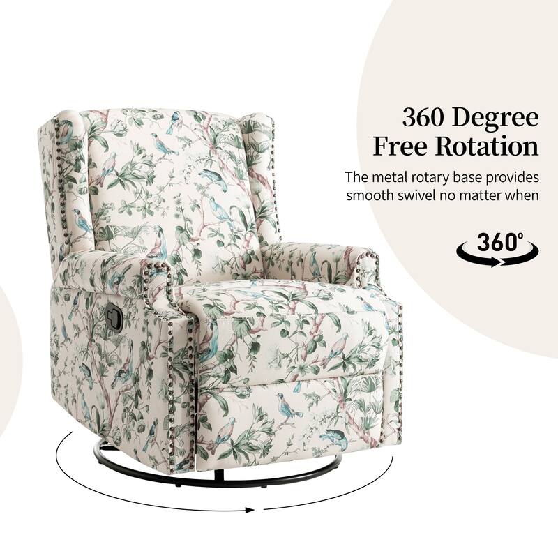 UIXE 2 Set Roderich Farmhouse Floral Print Swivel Rocker Push Back Recliner